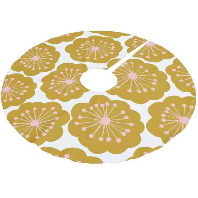 Jupon De Sapin En Polyester Brossé Mi-siècle Moderne Fleur Motif Mustard (Angle)