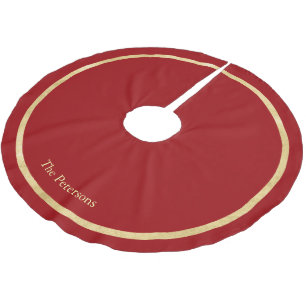 Jupon De Sapin En Polyester Brossé Moderne bordure dorée rouge festive Nom de famille
