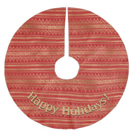 Jupon De Sapin En Polyester Brossé Moderne motif or et rouge avec message personnel