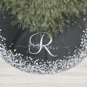 Jupon De Sapin En Polyester Brossé Monogramme à étincelle noire à Parties scintillant