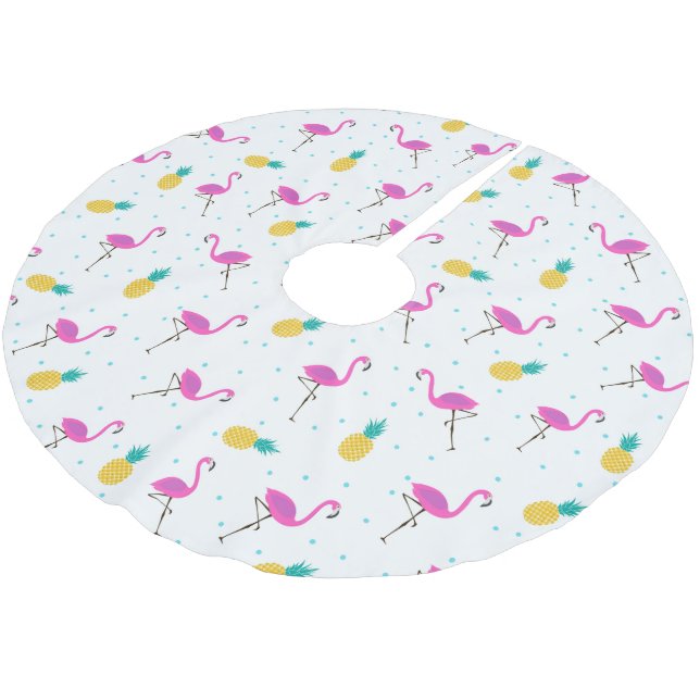 Jupon De Sapin En Polyester Brossé Monogramme au néon des Flamants roses | (Angle)