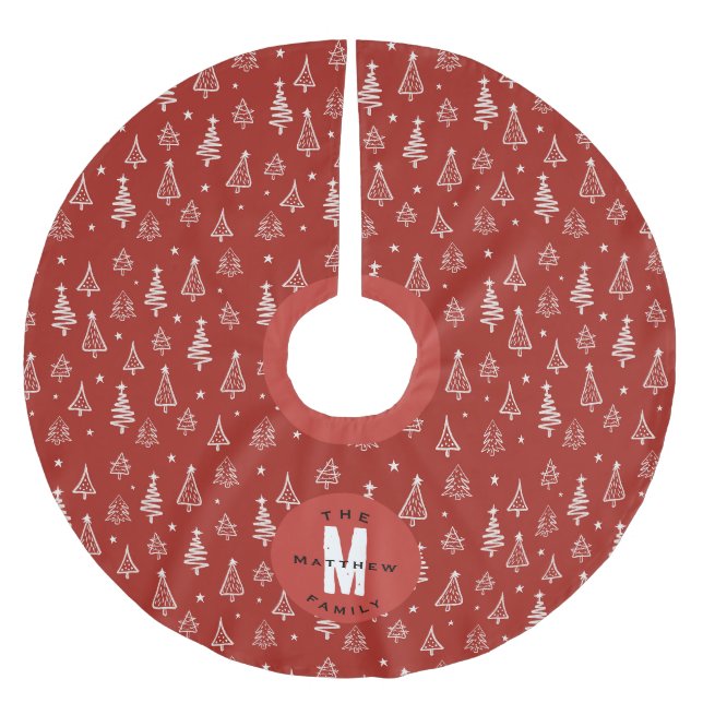 Jupon De Sapin En Polyester Brossé Monogramme d'arbre de Noël classique familial roug (Devant)