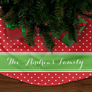 Jupon De Sapin En Polyester Brossé Monogramme des points de preppy rouge et vert