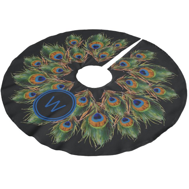 Jupon De Sapin En Polyester Brossé Monogramme Peacock Feather Noir (Angle)