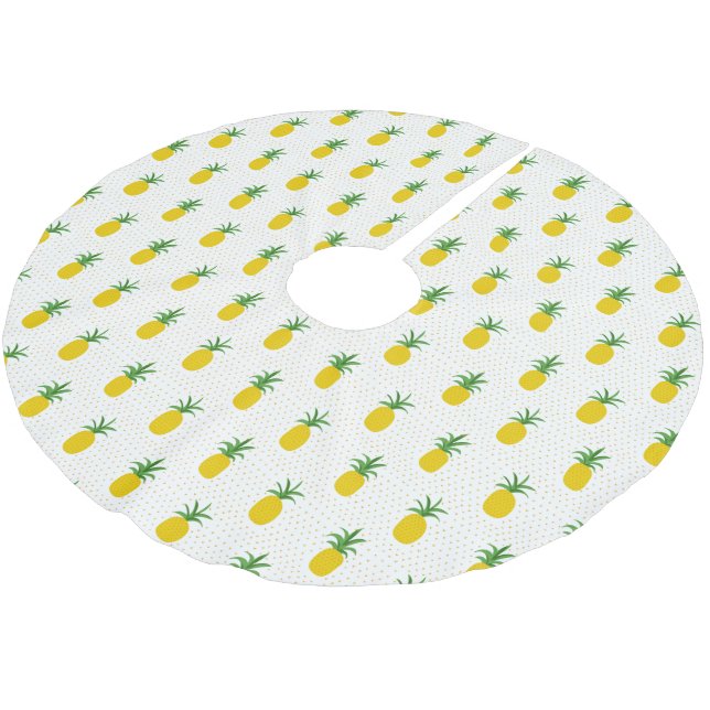 Jupon De Sapin En Polyester Brossé Monogramme tropical d'or des ananas | (Angle)