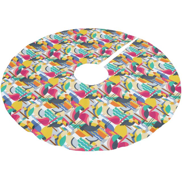 Jupon De Sapin En Polyester Brossé Monogramme tropical géométrique des oiseaux | (Angle)