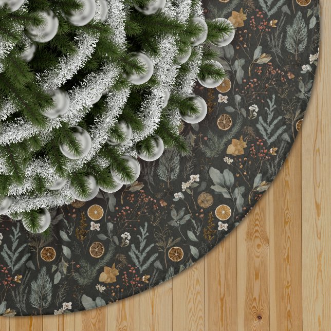 Jupon De Sapin En Polyester Brossé Moody Winter Botanical Motif (Créateur téléchargé)