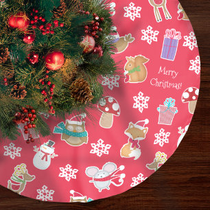 Jupon De Sapin En Polyester Brossé Motif animal de bois Rouge Joyeux Noël