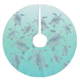 Jupon De Sapin En Polyester Brossé Motif argenté de tortues de mer de turquoise