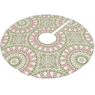 Jupon De Sapin En Polyester Brossé Motif Bohème Vintage Mandala Vert et Rose