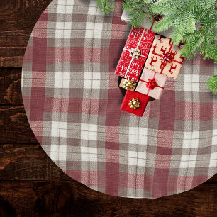 Jupon De Sapin En Polyester Brossé Motif carreaux classique ivoire marron rouge rouil