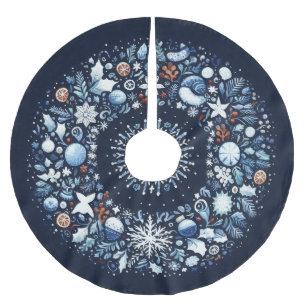 Jupon De Sapin En Polyester Brossé Motif courbé Noël bleu et blanc