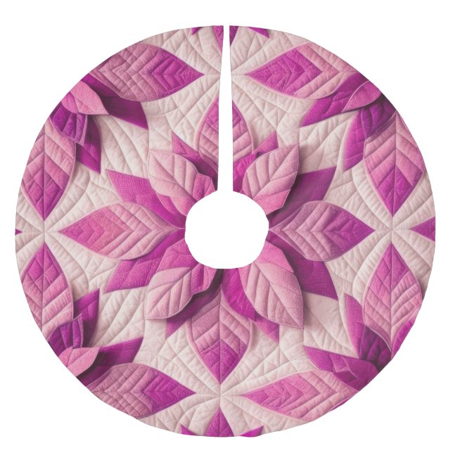 Jupon De Sapin En Polyester Brossé Motif courbé Poinsettia rose (Devant)