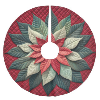 Jupon De Sapin En Polyester Brossé Motif courbé Poinsettia rouge