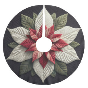 Jupon De Sapin En Polyester Brossé Motif courbé Poinsettia Rouge Vert Noir