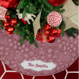 Jupon De Sapin En Polyester Brossé Motif coutume Doodle de Noël Burgundy