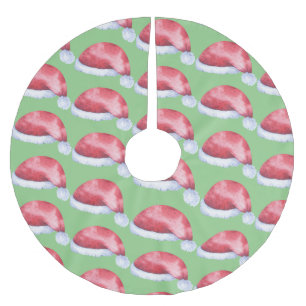 Jupon De Sapin En Polyester Brossé Motif d'aquarelle Santa Hat
