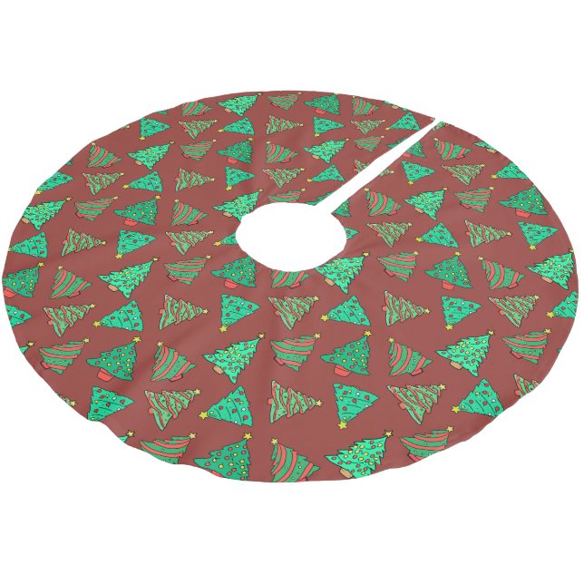 Jupon De Sapin En Polyester Brossé Motif d'arbre de Noël vert | Red (Angle)