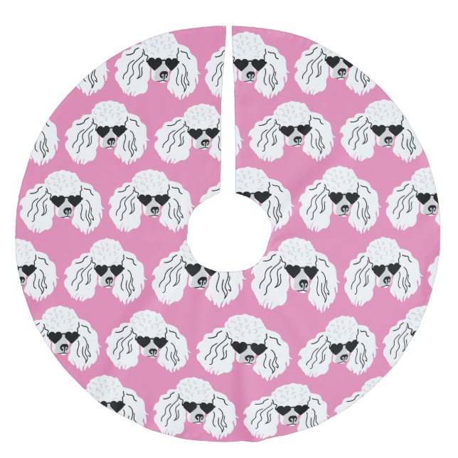 Jupon De Sapin En Polyester Brossé Motif de caniche mignon rose (Devant)