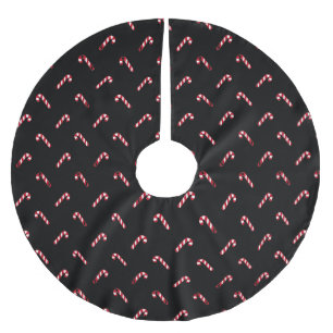 Jupon De Sapin En Polyester Brossé Motif de canne à bonbon mignon noir rouge blanc de