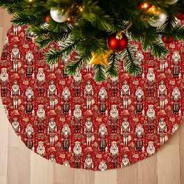 Jupon De Sapin En Polyester Brossé Motif de casse-noix rouges Noël