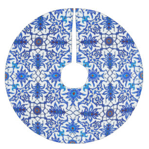 Jupon De Sapin En Polyester Brossé Motif de Chinois de Nouveau d'art - bleu et blanc