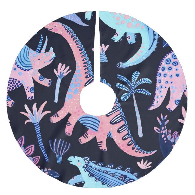 Jupon De Sapin En Polyester Brossé Motif de dinosaures de bande dessinée mignon. (Devant)