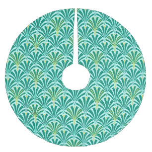 Jupon De Sapin En Polyester Brossé Motif de fan d'art déco - turquoise sur l'aqua