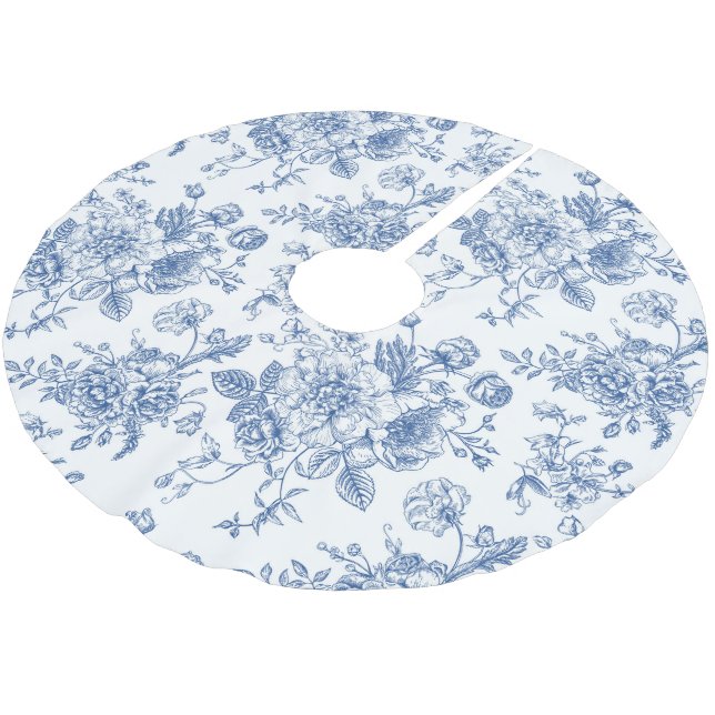 Jupon De Sapin En Polyester Brossé Motif de fleurs bleues (Angle)