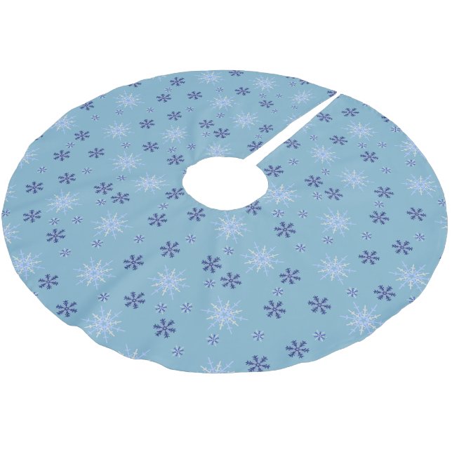 Jupon De Sapin En Polyester Brossé Motif de flocon de neige bleu et blanc (Angle)