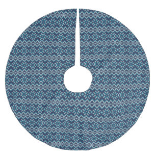 Jupon De Sapin En Polyester Brossé Motif de flocons de neige bleu et blanc Faux Knit 
