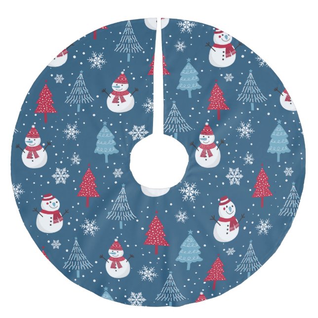 Jupon De Sapin En Polyester Brossé Motif de neige (Devant)