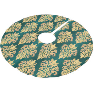 Jupon De Sapin En Polyester Brossé Motif de Noël classique Turquoise Vert or Damas