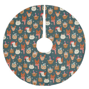 Jupon De Sapin En Polyester Brossé Motif de Noël du chat