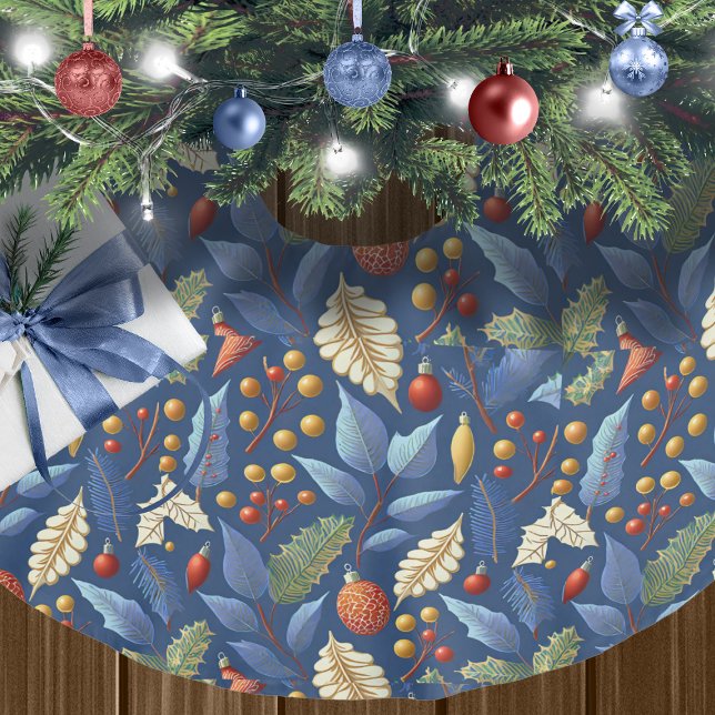 Jupon De Sapin En Polyester Brossé Motif de Noël en or bleu #18 ID1009 (Créateur téléchargé)