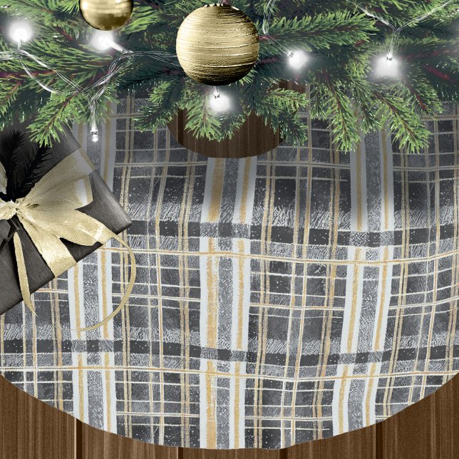 Jupon De Sapin En Polyester Brossé Motif de Noël en or noir n° 2 ID1009 (Créateur téléchargé)