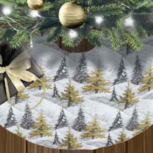 Jupon De Sapin En Polyester Brossé Motif de Noël en or noir n° 4 ID1009