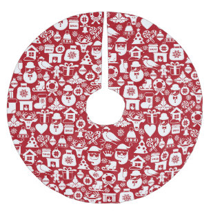 Jupon De Sapin En Polyester Brossé Motif de Noël rouge