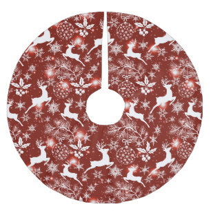 Jupon De Sapin En Polyester Brossé Motif de Noël rouge et blanc avec rennes