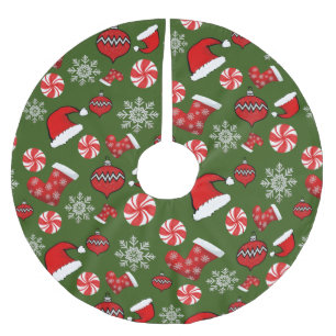 Jupon De Sapin En Polyester Brossé Motif de Noël rouge vert