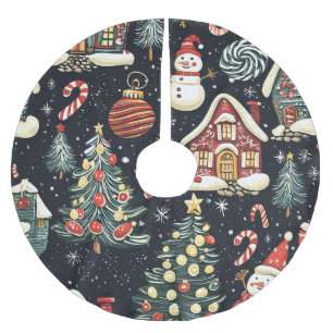 Jupon De Sapin En Polyester Brossé Motif de Noël vintage Woodland (5)