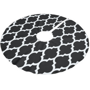 Jupon De Sapin En Polyester Brossé Motif de Quatrefoil Marocain Noir Blanc #4