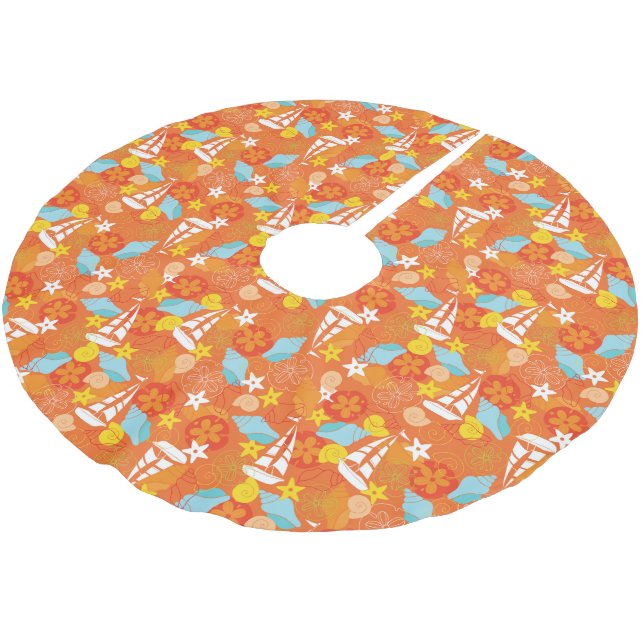 Jupon De Sapin En Polyester Brossé Motif de voilier tropical (Angle)