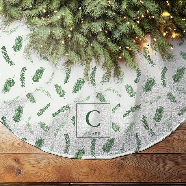 Jupon De Sapin En Polyester Brossé Motif d'épinette de Noël Monogrammé (Créateur téléchargé)
