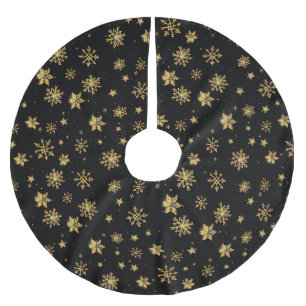 Jupon De Sapin En Polyester Brossé Motif d'or de flocons de neige de Noël