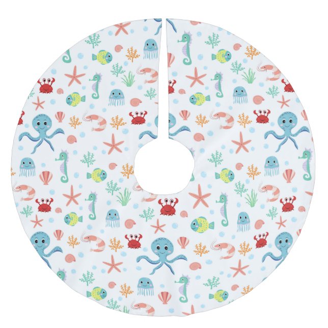 Jupon De Sapin En Polyester Brossé Motif du monde marin (Devant)