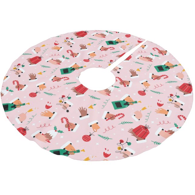 Jupon De Sapin En Polyester Brossé Motif Festif des Mains de Vacances (Angle)