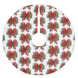 Jupon De Sapin En Polyester Brossé Motif Festif Rouge et or Noël Bow