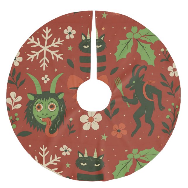 Jupon De Sapin En Polyester Brossé Motif Festive Krampus (Devant)