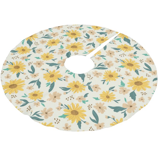 Jupon De Sapin En Polyester Brossé Motif Fleur de marguerite jaune (Angle)